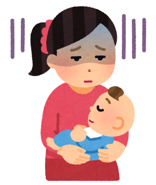 baby_sango_utsu 産後に悩みを抱える女性のイラスト